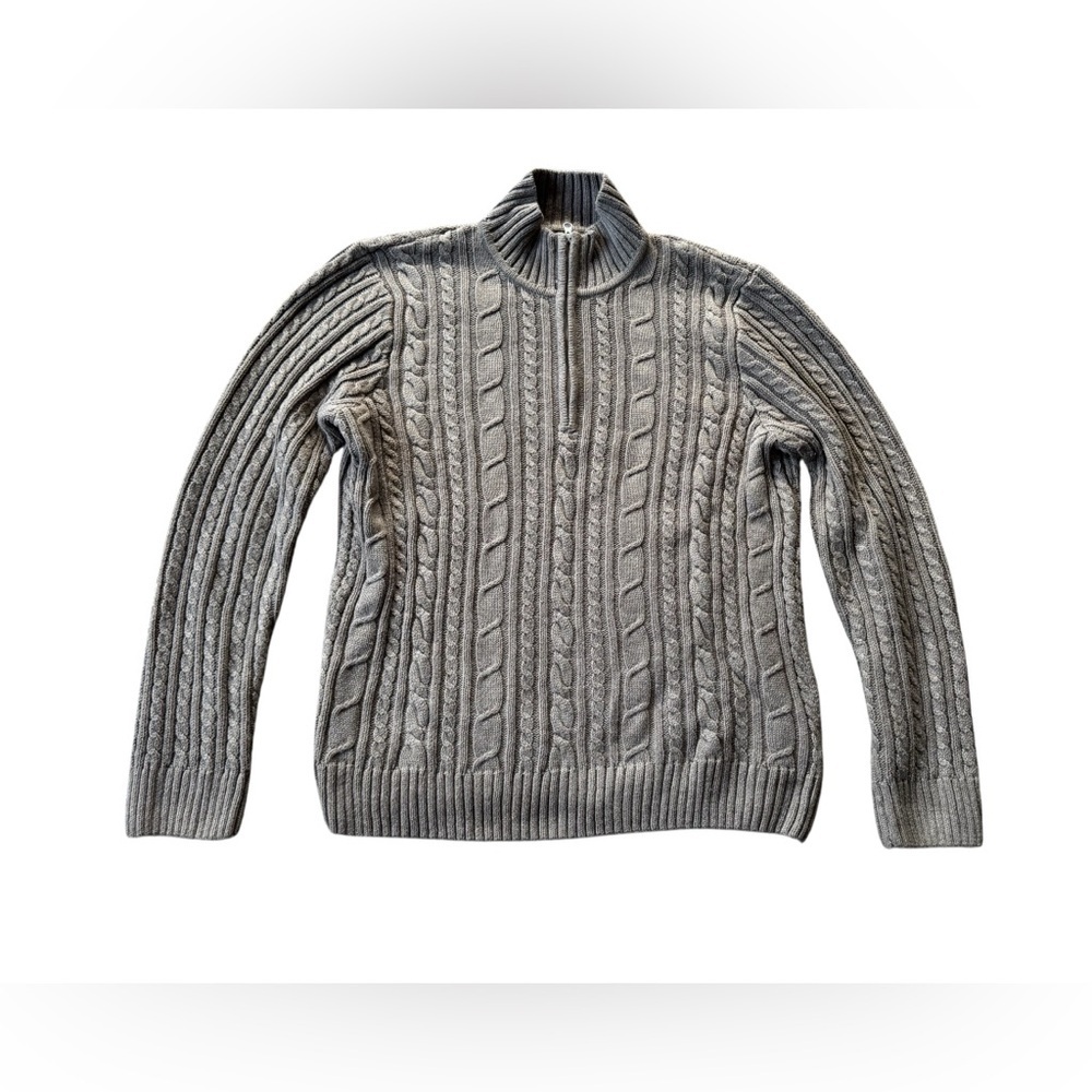 Croft and Barrow Cable Knit Sweater Womens XL 1/4 Zip Long Sleeve Preppy Brown